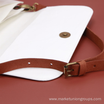 Cute Kraft Paper Ladies Handbag White Handy Pouch With Shoulder Strap